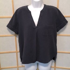 J Crew Gauzy Navy SS Top